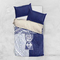 Northern Mariana Islands And Guam Bedding Set Latte Stone With Tribal Pattern LT05 US Twin 172cm x 218cm Blue - Polynesian Pride