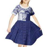 Personalised Northern Mariana Islands And Guam Kid Short Sleeve Dress Latte Stone With Tribal Pattern LT05 - Polynesian Pride