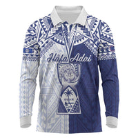 Personalised Northern Mariana Islands And Guam Long Sleeve Polo Shirt Latte Stone With Tribal Pattern LT05 Blue - Polynesian Pride