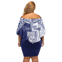 Personalised Northern Mariana Islands And Guam Off Shoulder Short Dress Latte Stone With Tribal Pattern LT05 - Polynesian Pride