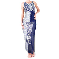 Personalised Northern Mariana Islands And Guam Tank Maxi Dress Latte Stone With Tribal Pattern LT05 Women Blue - Polynesian Pride