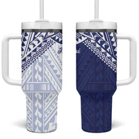 Northern Mariana Islands And Guam Tumbler With Handle Latte Stone With Tribal Pattern LT05 One Size: 40 oz Blue - Polynesian Pride