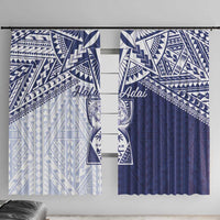 Northern Mariana Islands And Guam Window Curtain Latte Stone With Tribal Pattern LT05 With Hooks Blue - Polynesian Pride