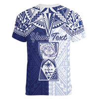 Personalised Northern Mariana Islands And Guam Women V-Neck T-Shirt Latte Stone With Tribal Pattern LT05 - Polynesian Pride