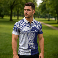 Personalised Northern Mariana Islands And Guam Zipper Polo Shirt Latte Stone With Tribal Pattern LT05 - Polynesian Pride