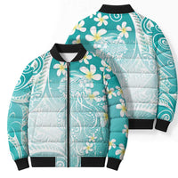 Polynesian Jellyfish Bomber Puffer Jacket With Plumeria Teal LT05 - Polynesian Pride
