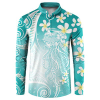 Polynesian Jellyfish Button Sweatshirt With Plumeria Teal LT05 Teal - Polynesian Pride