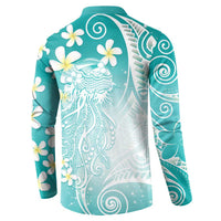 Polynesian Jellyfish Button Sweatshirt With Plumeria Teal LT05 - Polynesian Pride