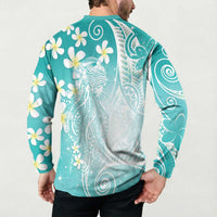 Polynesian Jellyfish Button Sweatshirt With Plumeria Teal LT05 - Polynesian Pride