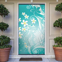Polynesian Jellyfish Door Cover With Plumeria Teal LT05 Teal - Polynesian Pride