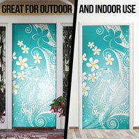 Polynesian Jellyfish Door Cover With Plumeria Teal LT05 - Polynesian Pride
