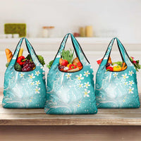 Polynesian Jellyfish Grocery Bag With Plumeria Teal LT05 3-pack One Size Teal - Polynesian Pride