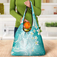 Polynesian Jellyfish Grocery Bag With Plumeria Teal LT05 - Polynesian Pride