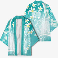 Polynesian Jellyfish Kimono With Plumeria Teal LT05 - Polynesian Pride