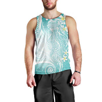 Polynesian Jellyfish Men Tank Top With Plumeria Teal LT05 - Polynesian Pride