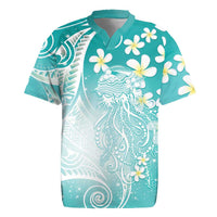 Polynesian Jellyfish Rugby Jersey With Plumeria Teal LT05 Teal - Polynesian Pride