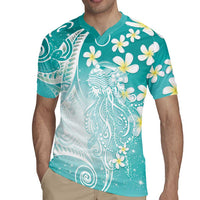 Polynesian Jellyfish Rugby Jersey With Plumeria Teal LT05 - Polynesian Pride