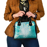 Polynesian Jellyfish Shoulder Handbag With Plumeria Teal LT05 - Polynesian Pride