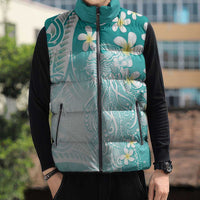Polynesian Jellyfish Sleeveless Puffer Jacket With Plumeria Teal LT05 - Polynesian Pride