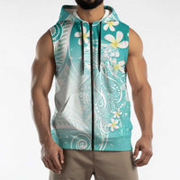 Polynesian Jellyfish Sleeveless Zip Hoodie With Plumeria Teal LT05 - Polynesian Pride
