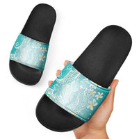 Polynesian Jellyfish Slide Sandals With Plumeria Teal LT05 - Polynesian Pride