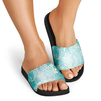 Polynesian Jellyfish Slide Sandals With Plumeria Teal LT05 - Polynesian Pride