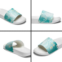 Polynesian Jellyfish Slide Sandals With Plumeria Teal LT05 - Polynesian Pride