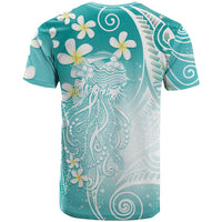 Polynesian Jellyfish T Shirt With Plumeria Teal LT05 - Polynesian Pride
