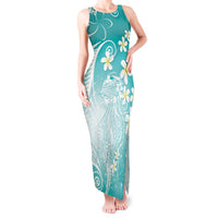 Polynesian Jellyfish Tank Maxi Dress With Plumeria Teal LT05 Women Teal - Polynesian Pride