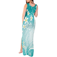 Polynesian Jellyfish Tank Maxi Dress With Plumeria Teal LT05 - Polynesian Pride