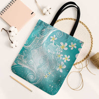 Polynesian Jellyfish Tote Bag With Plumeria Teal LT05 Black Strap One Size Teal - Polynesian Pride