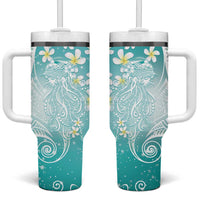 Polynesian Jellyfish Tumbler With Handle With Plumeria Teal LT05 One Size: 40 oz Teal - Polynesian Pride