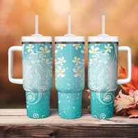 Polynesian Jellyfish Tumbler With Handle With Plumeria Teal LT05 - Polynesian Pride