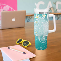 Polynesian Jellyfish Tumbler With Handle With Plumeria Teal LT05 - Polynesian Pride