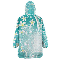 Polynesian Jellyfish Wearable Blanket Hoodie With Plumeria Teal LT05 - Polynesian Pride