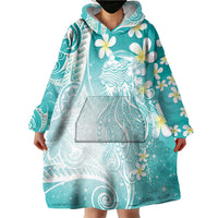 Polynesian Jellyfish Wearable Blanket Hoodie With Plumeria Teal LT05 - Polynesian Pride