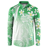 Polynesian Jellyfish Button Sweatshirt With Plumeria Green LT05 Green - Polynesian Pride