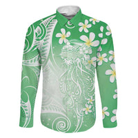 Polynesian Jellyfish Family Matching Mermaid Dress and Hawaiian Shirt With Plumeria Green