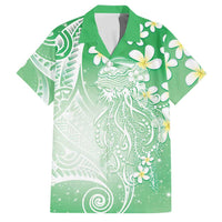 Polynesian Jellyfish Family Matching Off Shoulder Maxi Dress and Hawaiian Shirt With Plumeria Green