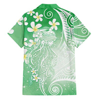 Polynesian Jellyfish Family Matching Off Shoulder Maxi Dress and Hawaiian Shirt With Plumeria Green