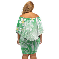 Polynesian Jellyfish Family Matching Off Shoulder Short Dress and Hawaiian Shirt With Plumeria Green