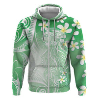 Polynesian Jellyfish Hoodie With Plumeria Green LT05 Zip Hoodie Green - Polynesian Pride
