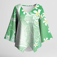 Polynesian Jellyfish Kimono Sleeve Blouse With Plumeria Green LT05 Female Green - Polynesian Pride