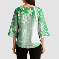 Polynesian Jellyfish Kimono Sleeve Blouse With Plumeria Green LT05 - Polynesian Pride