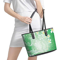 Polynesian Jellyfish Leather Tote Bag With Plumeria Green LT05 - Polynesian Pride