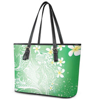 Polynesian Jellyfish Leather Tote Bag With Plumeria Green LT05 - Polynesian Pride