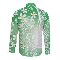 Polynesian Jellyfish Long Sleeve Button Shirt With Plumeria Green LT05 - Polynesian Pride