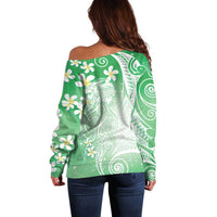 Polynesian Jellyfish Off Shoulder Sweater With Plumeria Green LT05 - Polynesian Pride
