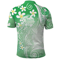 Polynesian Jellyfish Polo Shirt With Plumeria Green LT05 - Polynesian Pride