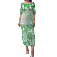 Polynesian Jellyfish Puletasi With Plumeria Green LT05 Long Dress Green - Polynesian Pride
